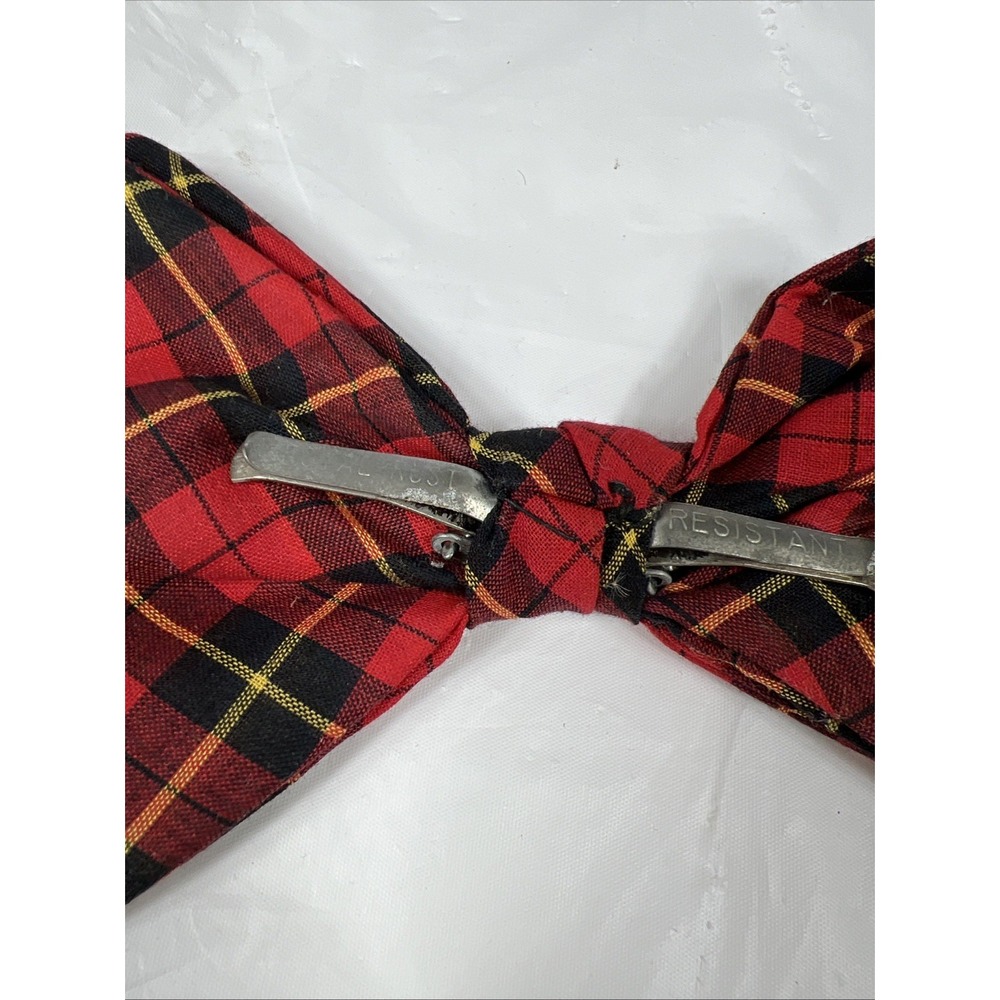 Vintage Royal Rust Resistant Clip on Bow Tie Bowtie 1960s 1970's Red Plaid - Picture 6 of 10